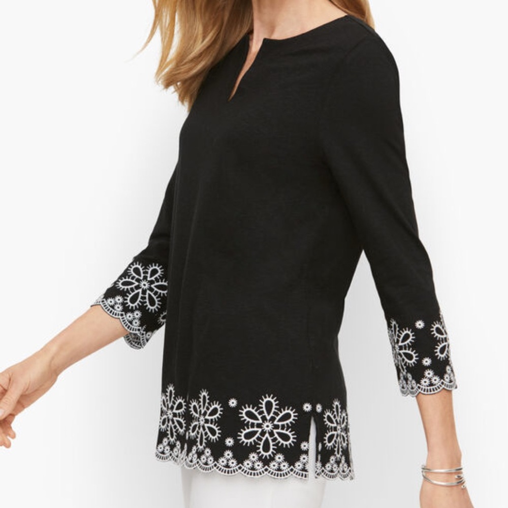 Talbots Black Embroidered Tunic M